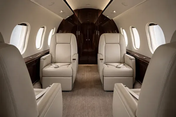 Finished private jet cabin after aircraft interior detailing at Teterboro Airport